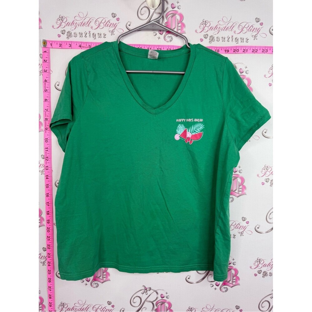 LVER tshirt Happy Days Ahead Green V-Neck Tee watermelon 🍉